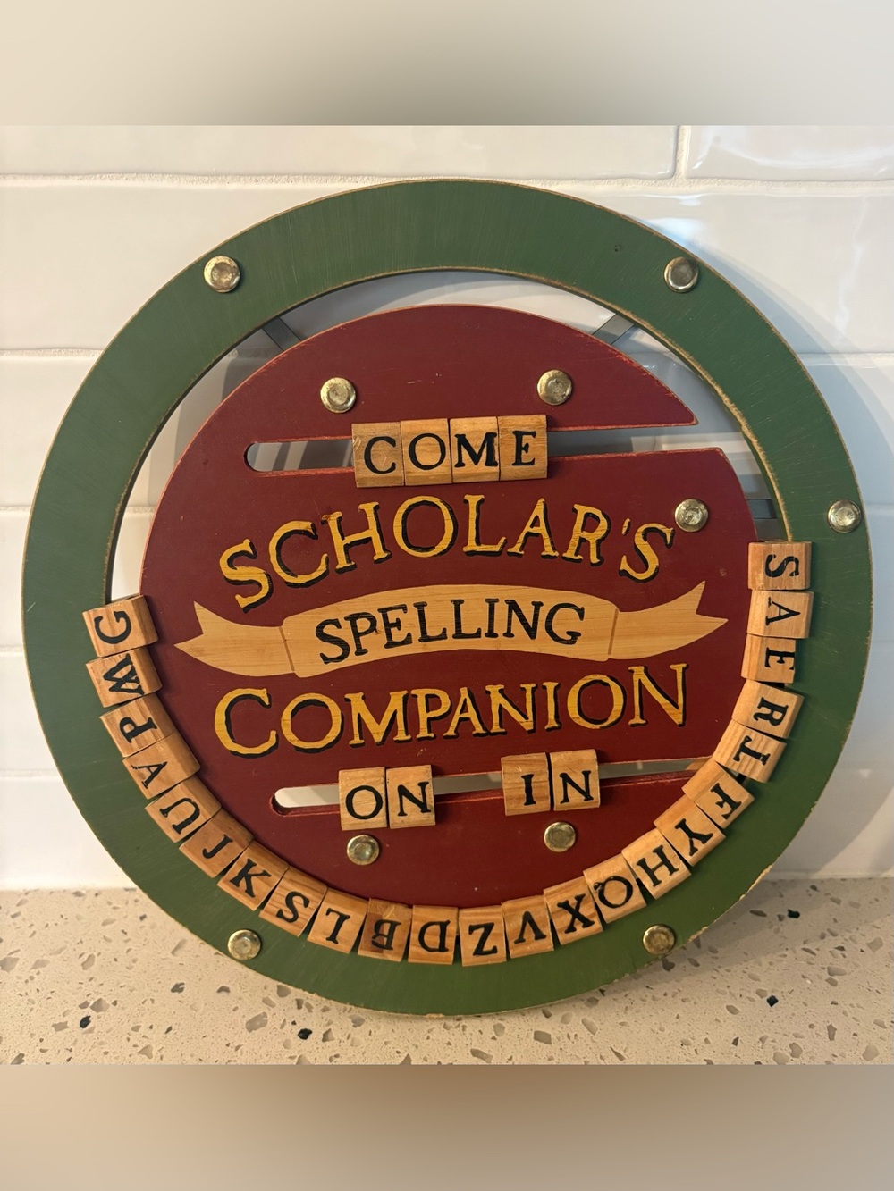 Scholars Spelling Companion Wooden Wall Plaque 10" Vintage Classroom